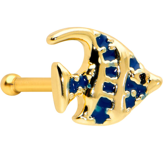 20 Gauge 1/4 Blue Gem Gold Tone Adorable Angelfish Nose Bone