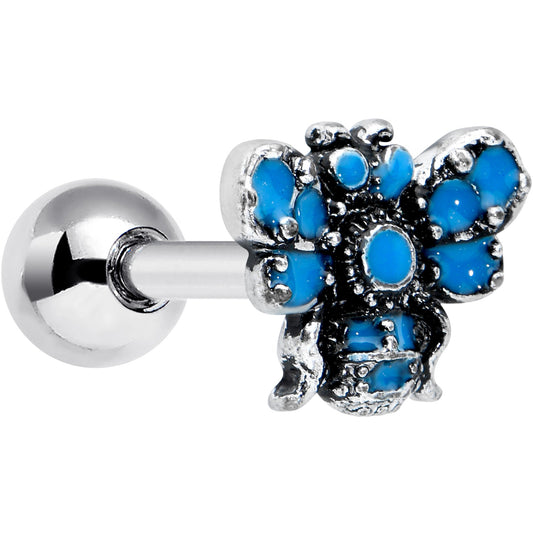 16 Gauge 1/4 Textured Blue Butterfly Cartilage Tragus Earring
