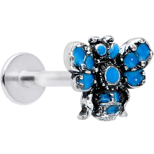 16 Gauge 5/16 Textured Blue Butterfly Labret Monroe Tragus