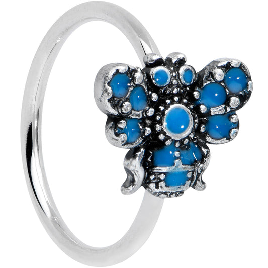 20 Gauge 5/16 Blue Textured Butterfly Nose Hoop