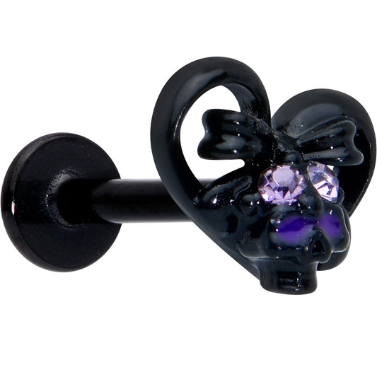 16 Gauge 5/16 Purple Gem Black Skull Heart Bow Labret Monroe Tragus