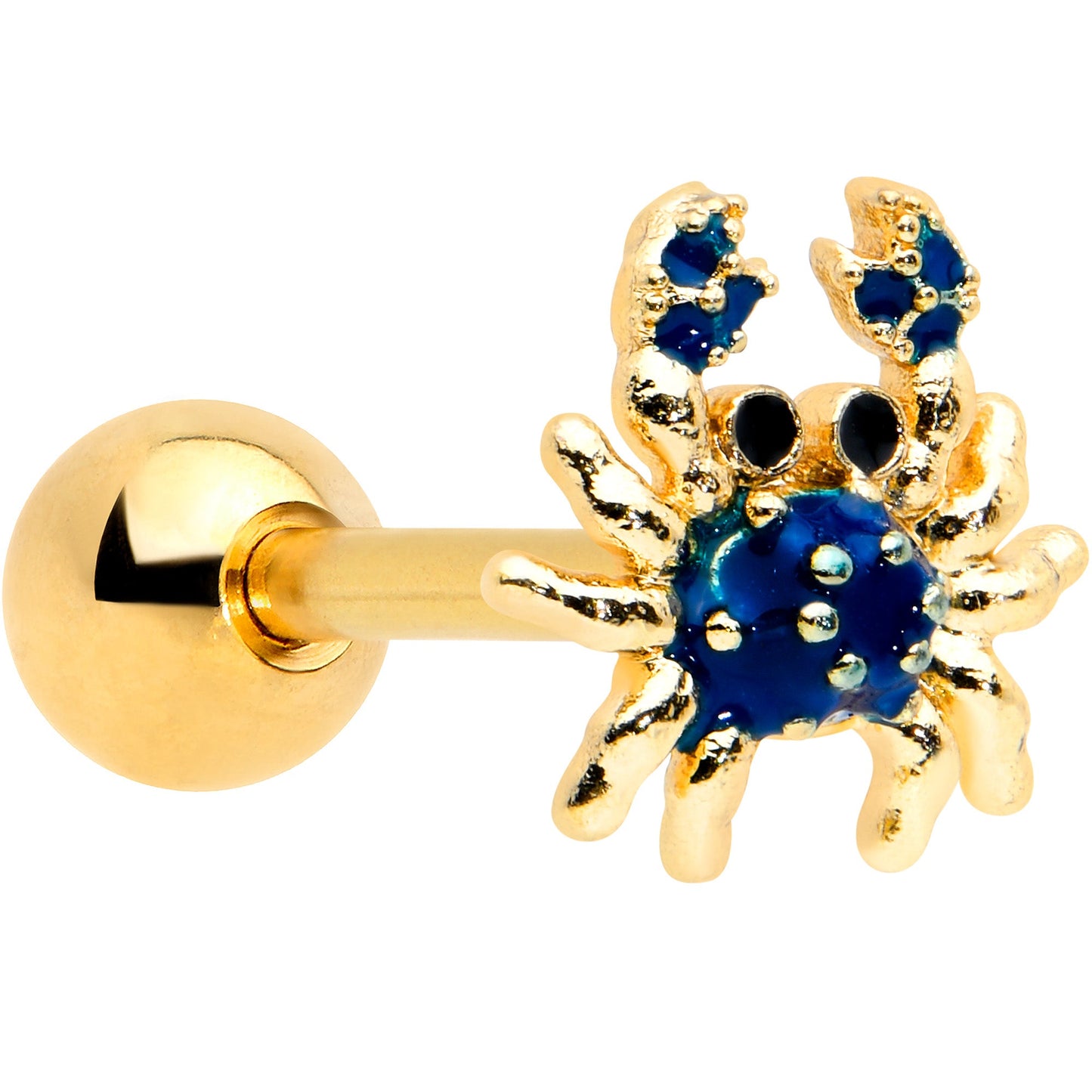 16 Gauge 1/4 Gold Tone Blue Crab Nautical Cartilage Tragus Earring