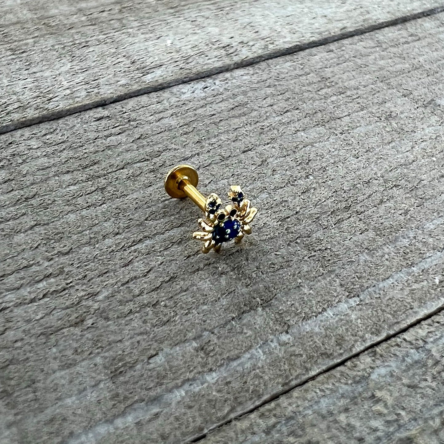 16 Gauge 5/16 Gold Tone Blue Crab Nautical Labret Monroe Tragus