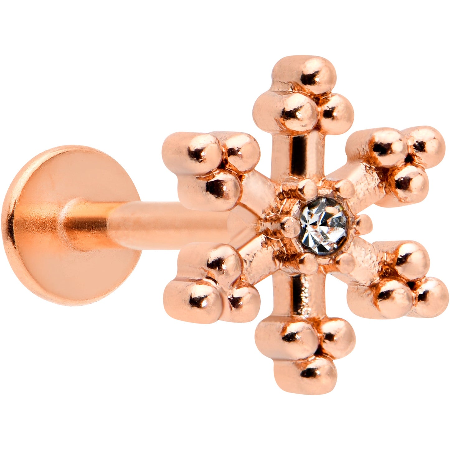 16 Gauge 5/16 Clear Gem Rose Gold Tone Snowflake Labret Monroe Tragus