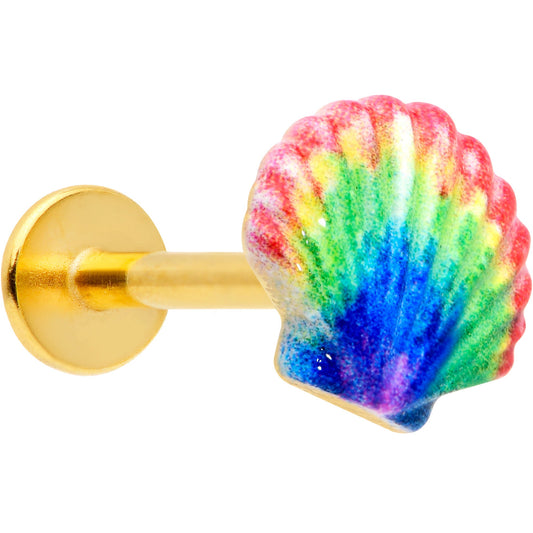 16 Gauge 5/16 Gold Tone Rainbow Scallop Shell Labret Monroe Tragus