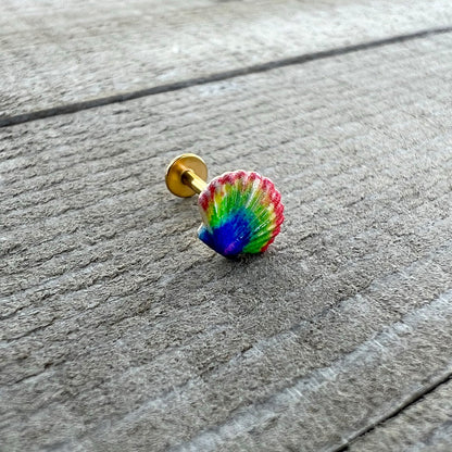 16 Gauge 5/16 Gold Tone Rainbow Scallop Shell Labret Monroe Tragus