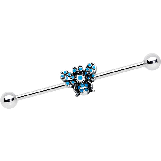 14 Gauge Texture Blue Butterfly Industrial Barbell 38mm