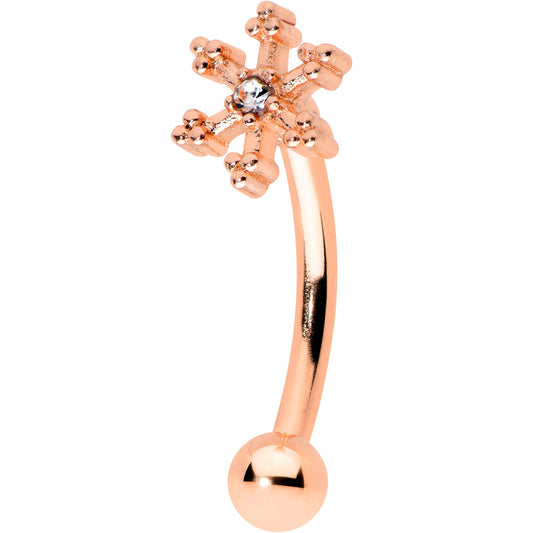 16 Gauge 5/16 Clear Gem Rose Gold Tone Snowflake Curved Eyebrow Ring