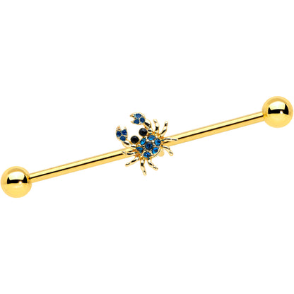 14 Gauge Blue Gem Gold Tone Blue Crab Nautical Industrial Barbell 38mm