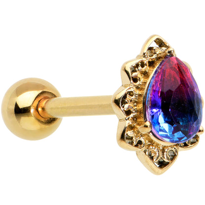 Purple Tourmaline Gold Tone Lacy Drop Barbell Tongue Ring