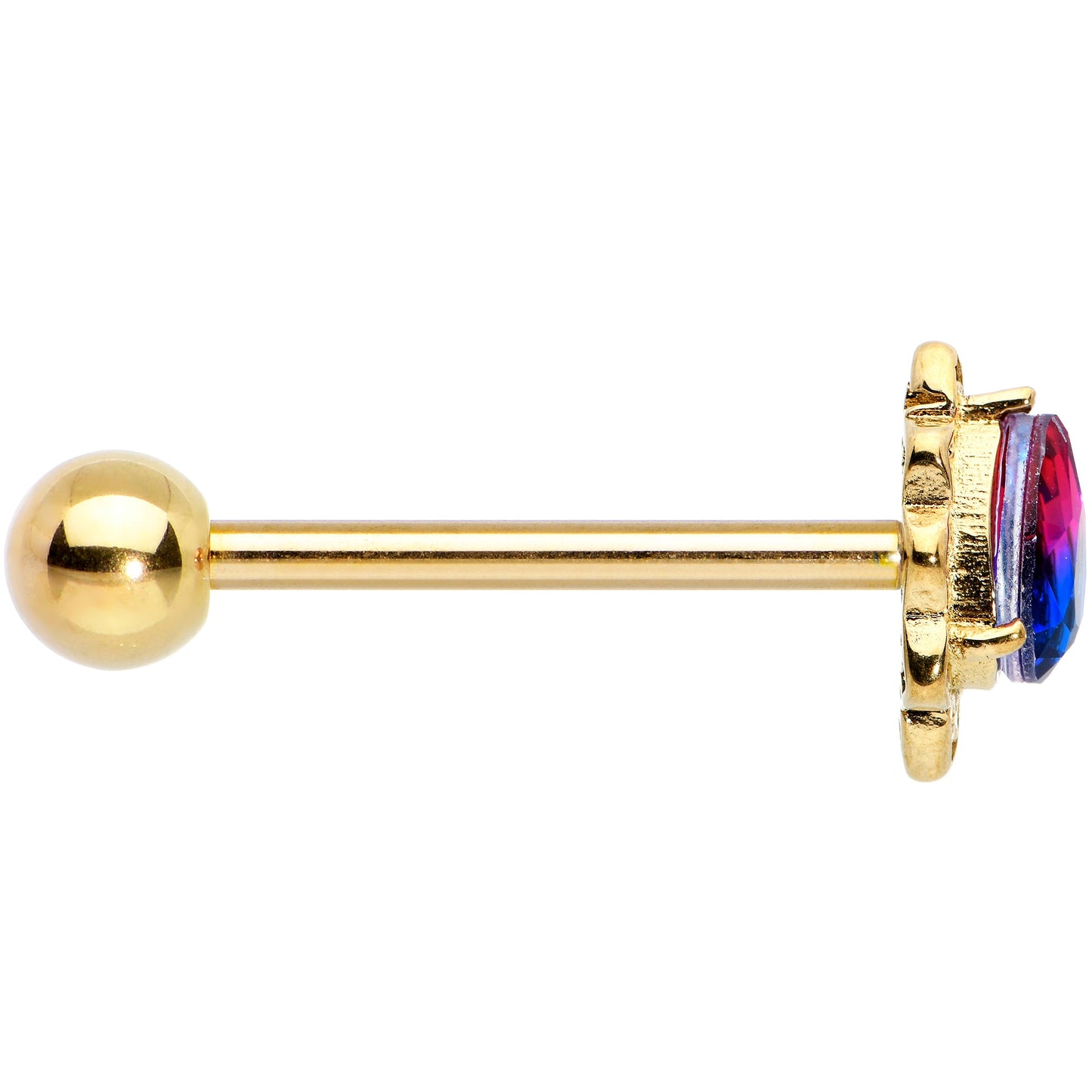 Purple Tourmaline Gold Tone Lacy Drop Barbell Tongue Ring