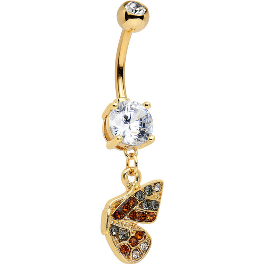 Clear Orange Gem Gold Tone Baroque Butterfly Dangle Belly Ring