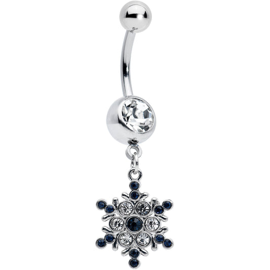 Clear Blue Gem Festive Snowflake Christmas Dangle Belly Ring