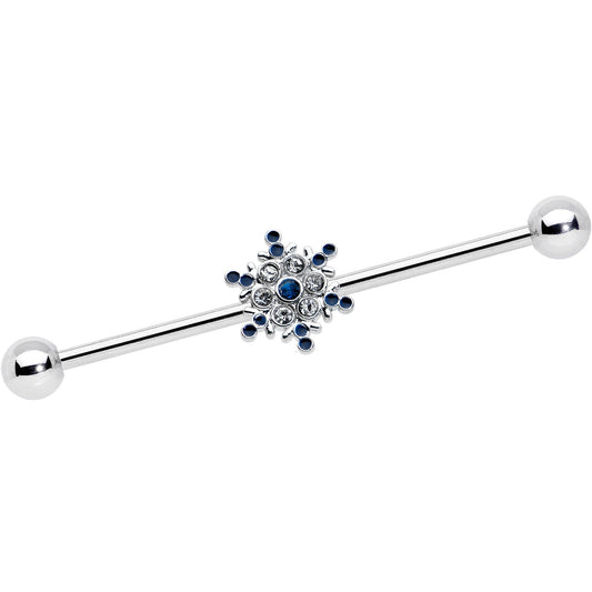 14 Gauge Blue Gem Festive Snowflake Christmas Industrial Barbell 38mm