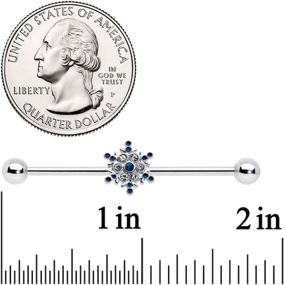 14 Gauge Blue Gem Festive Snowflake Christmas Industrial Barbell 38mm