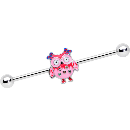 14 Gauge Owl Pink Bows Hearts Industrial Barbell 38mm