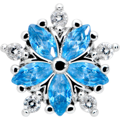 16 Gauge 1/4 Blue CZ Gem Floral Burst Cartilage Tragus Earring