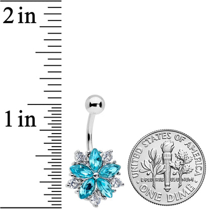 Blue Clear CZ Gem Baroque Floral Burst Belly Ring