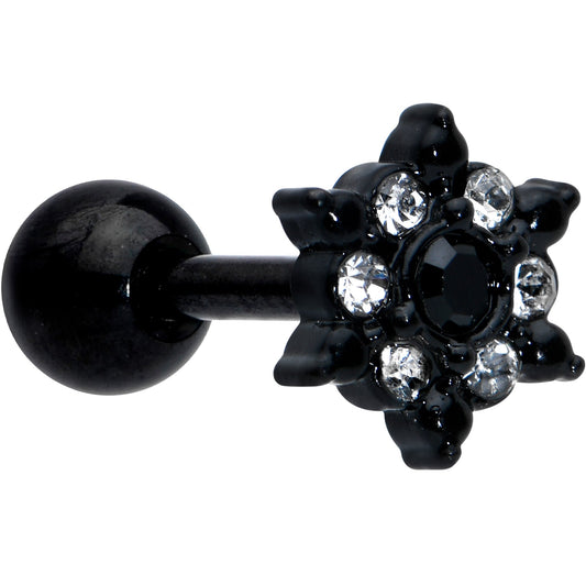 16 Gauge 1/4 Clear CZ Gem Black Abstract Sun Cartilage Tragus Earring