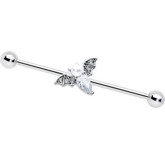 14 Gauge Clear Gem Offset Bat Halloween Industrial Barbell 38mm