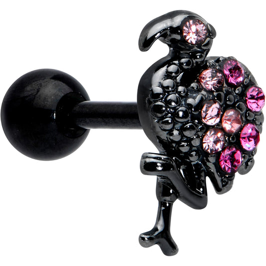 16 Gauge 1/4 Pink Gem Black Fashion Flamingo Cartilage Tragus Earring