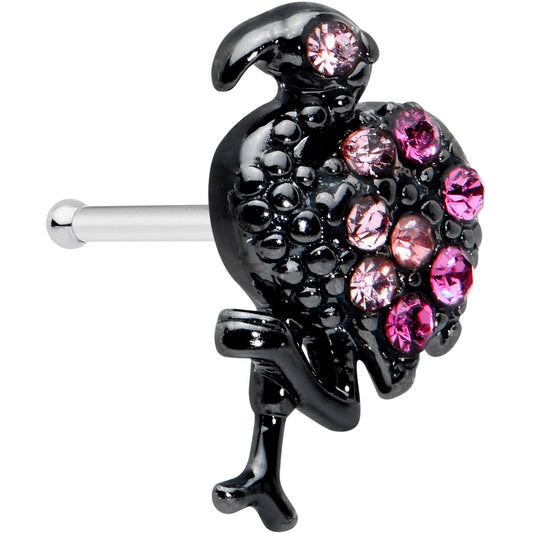 20 Gauge 1/4 Pink Gem Fashion Flamingo Black Nose Bone