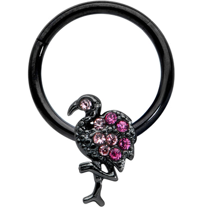 16 Gauge 3/8 Pink Gem Black Fashion Flamingo Hinged Segment Ring