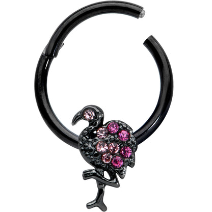 16 Gauge 3/8 Pink Gem Black Fashion Flamingo Hinged Segment Ring