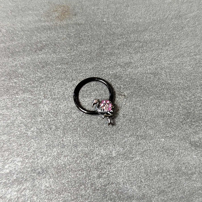 16 Gauge 3/8 Pink Gem Black Fashion Flamingo Hinged Segment Ring