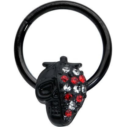 16 Gauge 3/8 Clear Red Gem Black Skull Halloween Hinged Segment Ring