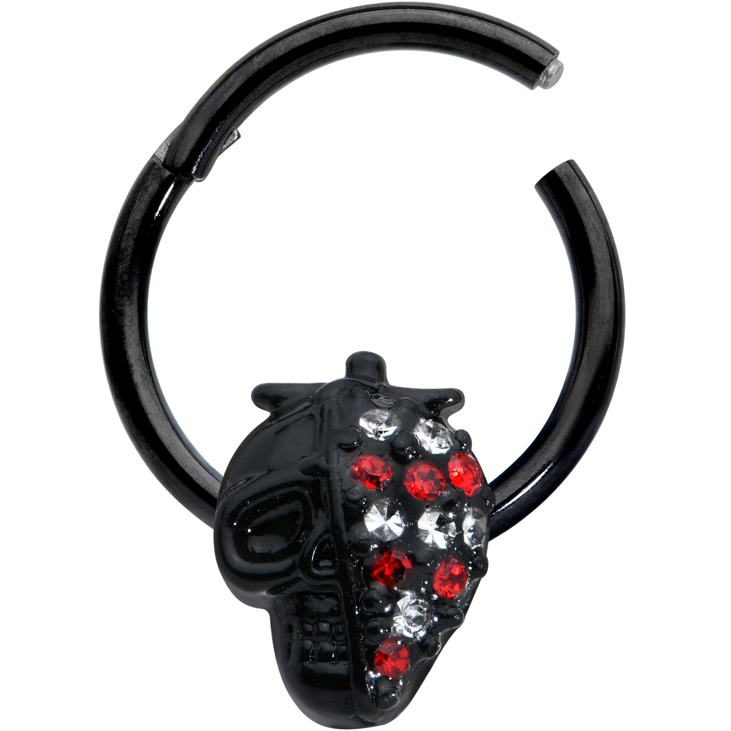 16 Gauge 3/8 Clear Red Gem Black Skull Halloween Hinged Segment Ring