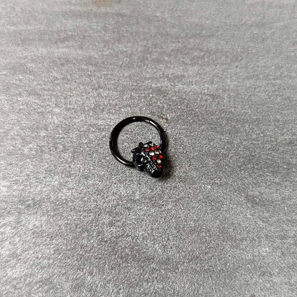 16 Gauge 3/8 Clear Red Gem Black Skull Halloween Hinged Segment Ring