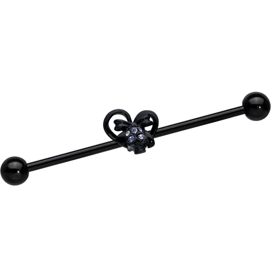 14 Gauge Purple Gem Black Skull Bow Heart Industrial Barbell 38mm