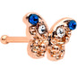 20 Gauge 1/4 Clear Blue Gem Rose Gold Tone Butterfly Wing Nose Bone