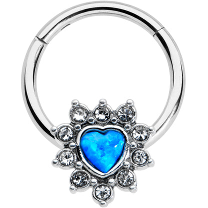 16 Gauge 3/8 Blue Faux Opal Heart Sun Hinged Segment Ring