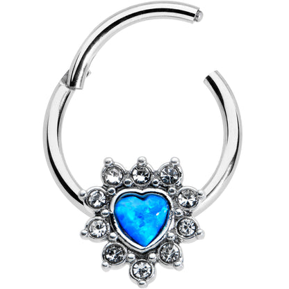 16 Gauge 3/8 Blue Faux Opal Heart Sun Hinged Segment Ring