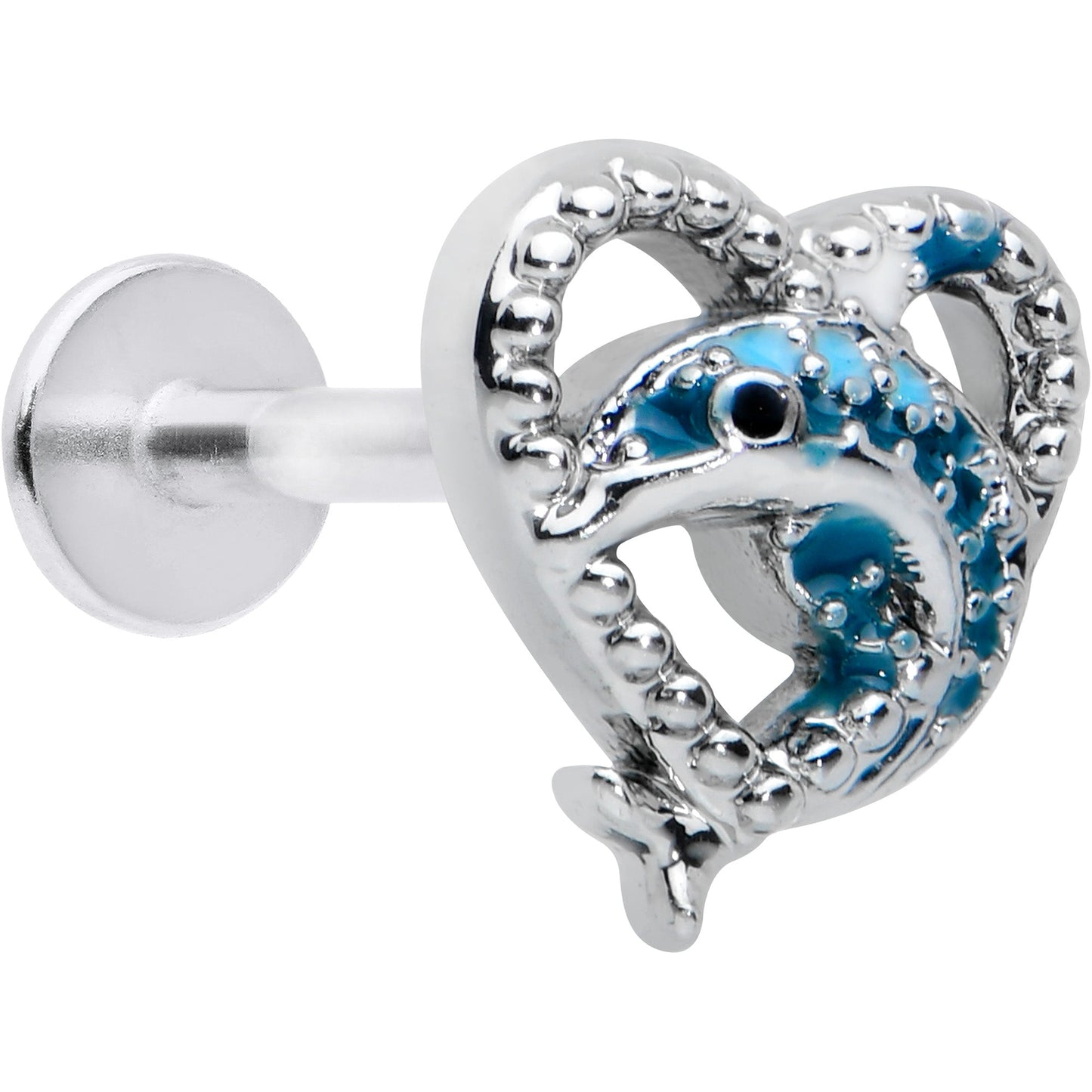 16 Gauge 5/16 Dolphin Blue Heart Valentines Day Labret Monroe Tragus