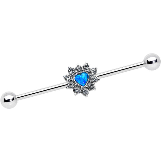 14 Gauge Blue Synthetic Opal Sun Heart Industrial Barbell 38mm