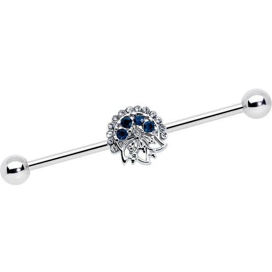 14 Gauge Blue Gem Abstract Arch Industrial Barbell 38mm