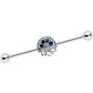 14 Gauge Blue Gem Abstract Arch Industrial Barbell 38mm