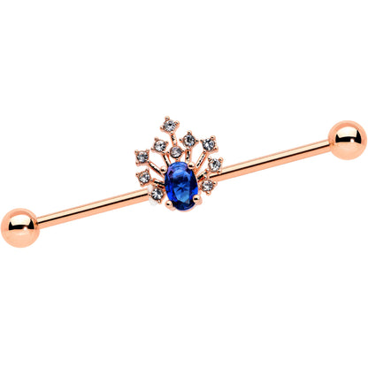 14 Gauge Blue Gem Rose Gold Tone Glamour Flare Industrial Barbell 38mm