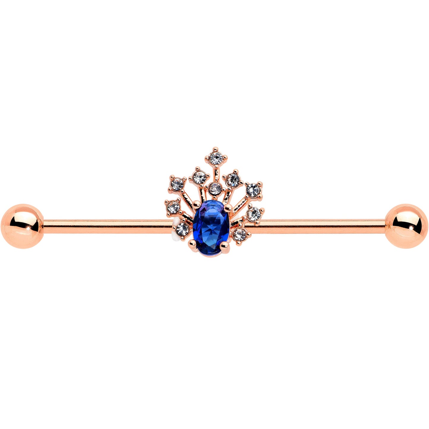 14 Gauge Blue Gem Rose Gold Tone Glamour Flare Industrial Barbell 38mm