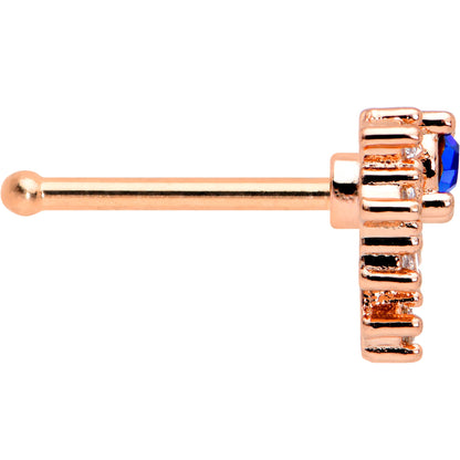 20 Gauge 1/4 Blue Clear Gem Rose Gold Tone Glamour Flare Nose Bone