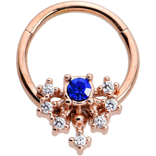 16 Gauge 3/8 Blue Gem Rose Gold Tone Glamour Flare Hinged Segment Ring