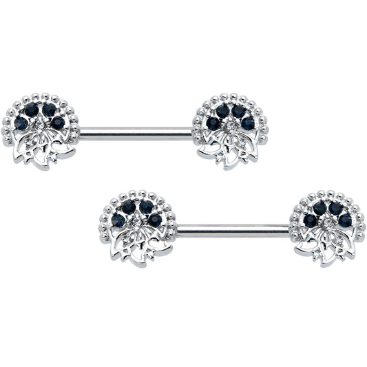 14 Gauge 1/2 Blue Clear Gem Abstract Arch Barbell Nipple Ring Set