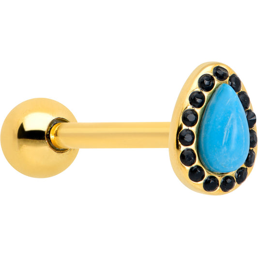 Gold Tone Southwestern Style Blue Drop Barbell Tongue Ring