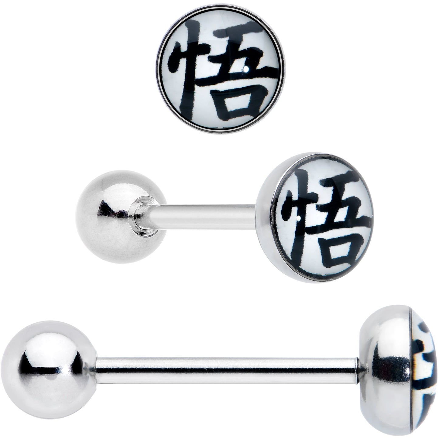 Licensed Dragonball Z Blue Red Star Kanji Barbell Tongue Ring Set of 4