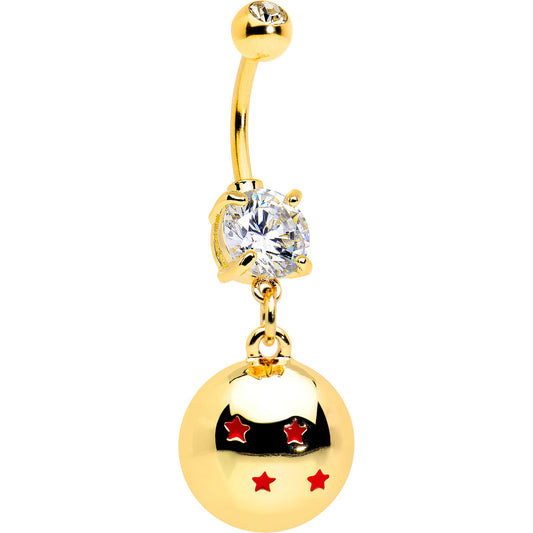 Licensed Dragonball Z Clear CZ Gem Gold Hue Starball Dangle Belly Ring