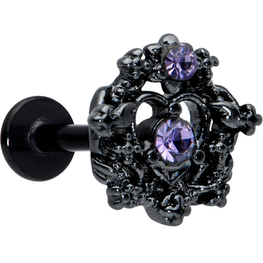 16 Gauge 5/16 Purple Gem Regal Black Crown Heart Labret Monroe Tragus