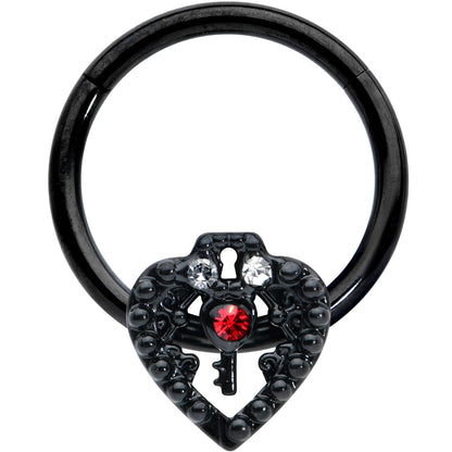 16 Gauge 3/8 Red Clear Gem Black Key Heart Hinged Segment Ring